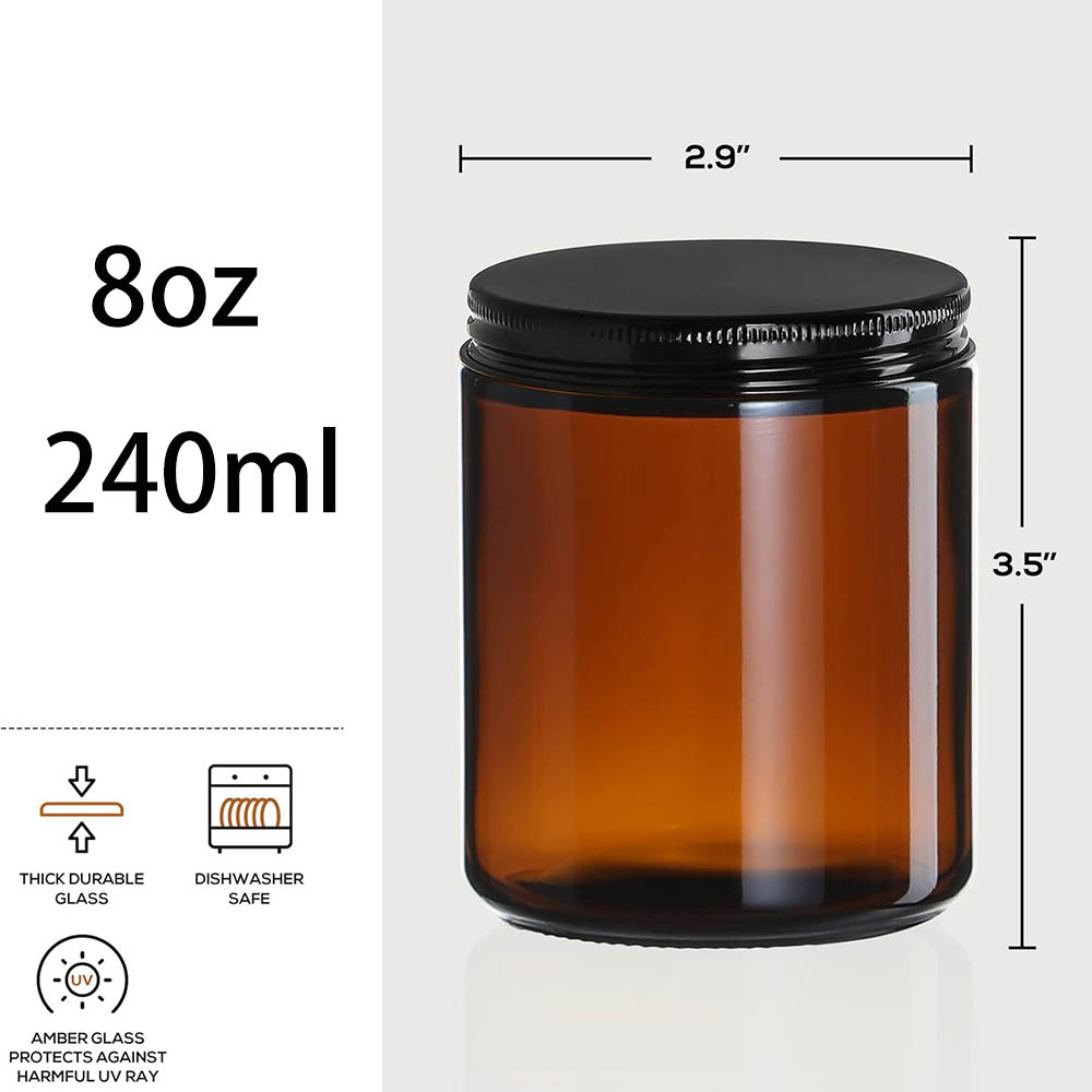 8oz Amber Glass Jars with Blac – обзор и цена Candle Supplies Glass Jars